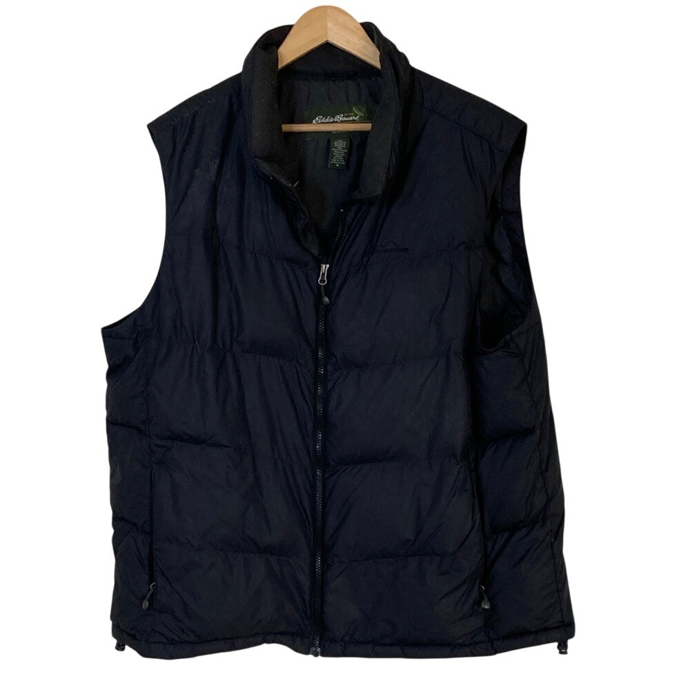 Eddie Bauer Men's Black 700 Goose Down Fill Puffer Vest Size XL Full Zip Pockets